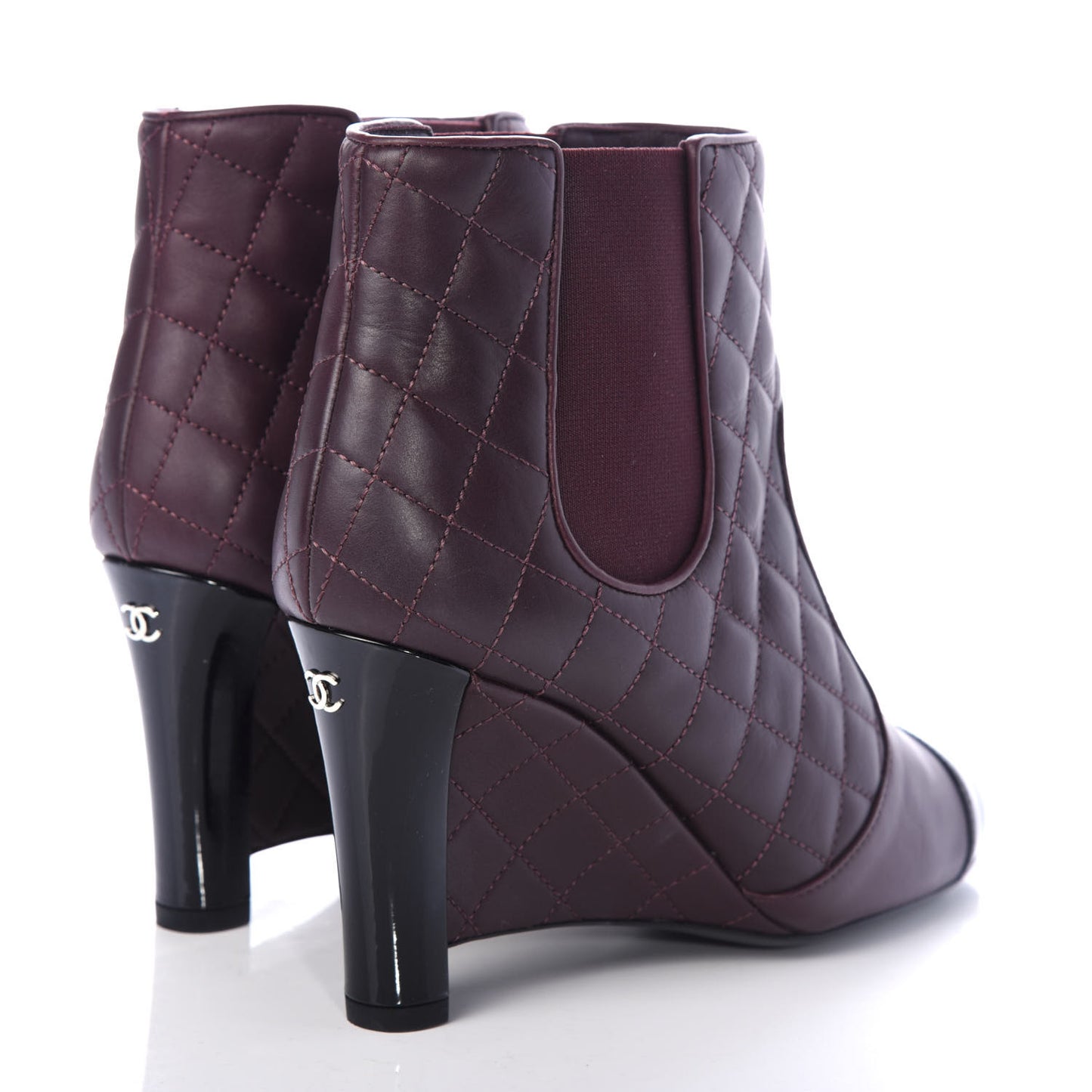 Lambskin Patent Quilted Wedge Ankle Boots 37.5 Burgundy