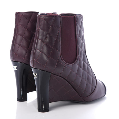 Chanel Lambskin Patent Quilted Wedge Ankle Boots 37.5 Burgundy 4 of 11