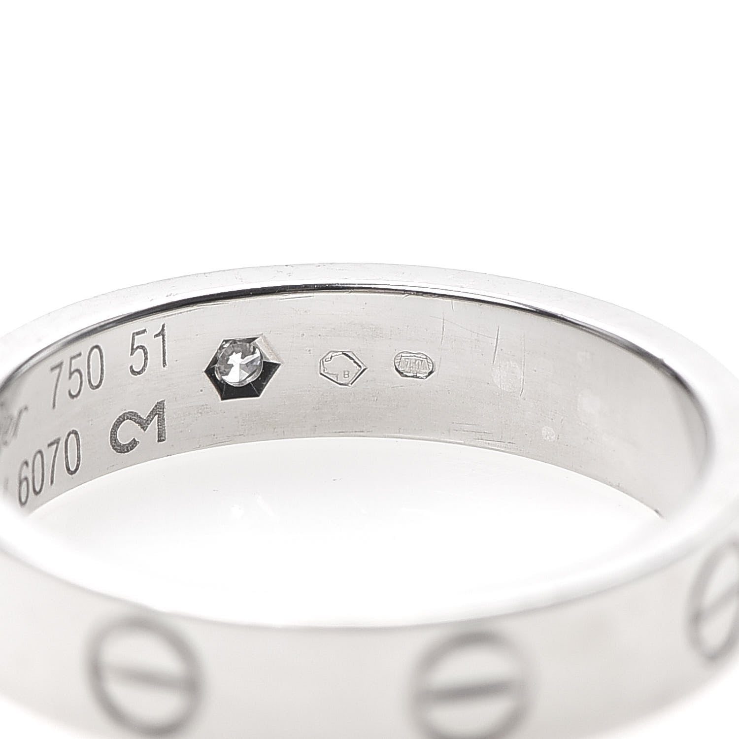 Cartier 18K White Gold Diamond 4mm LOVE Wedding Band Ring 51 5.75 5 of 5