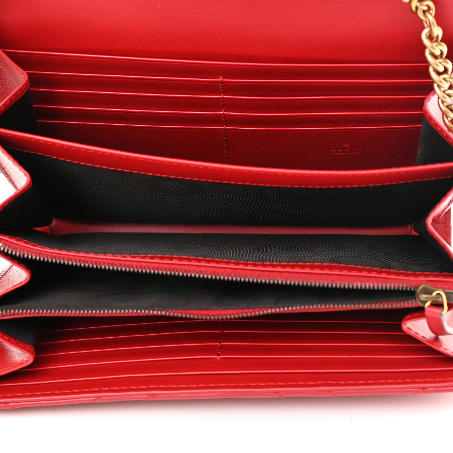 Gucci Calfskin Matelasse GG Marmont Chain Wallet Hibiscus Red 5 of 11