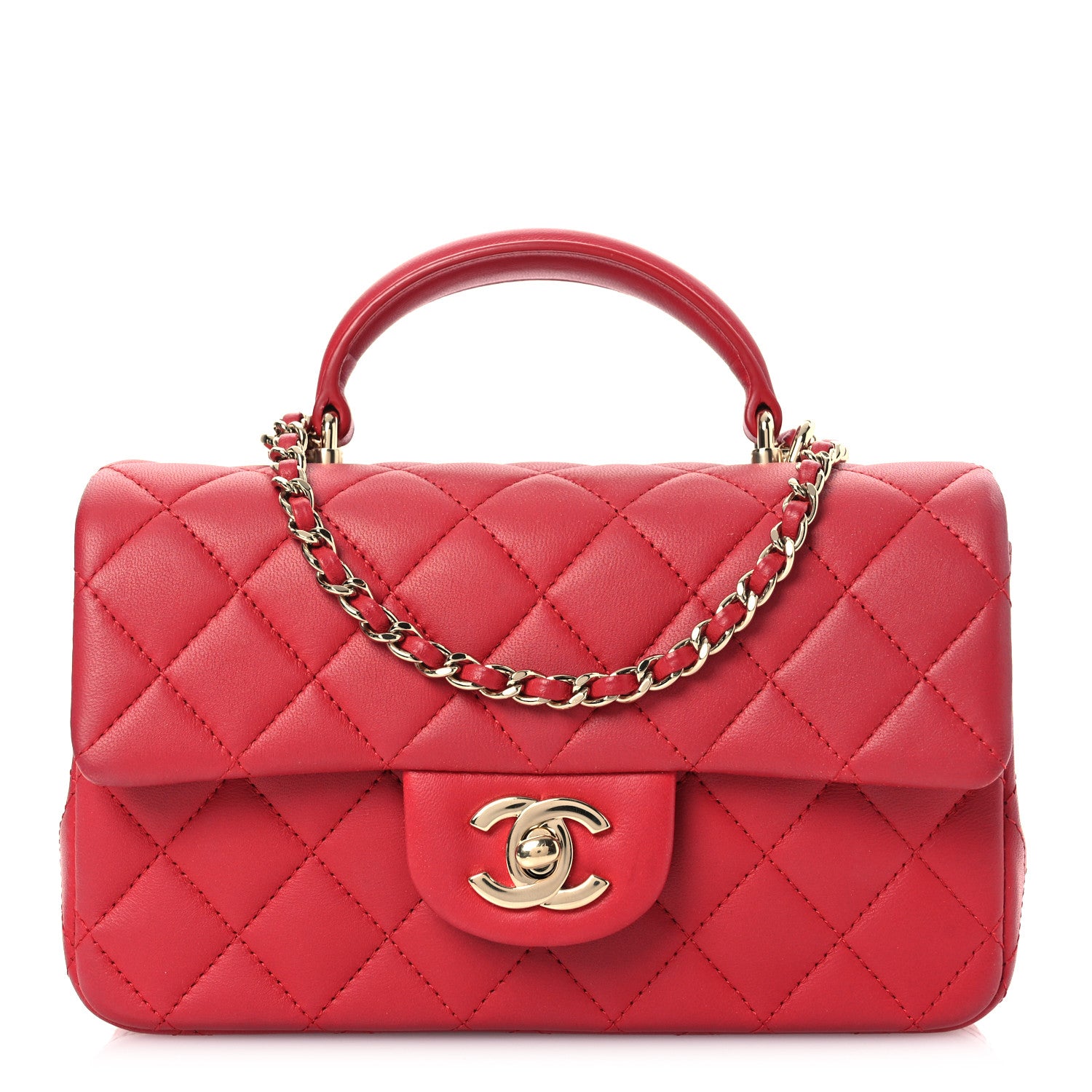 Chanel Lambskin Quilted Mini Top Handle Rectangular Flap Red 1 of 11