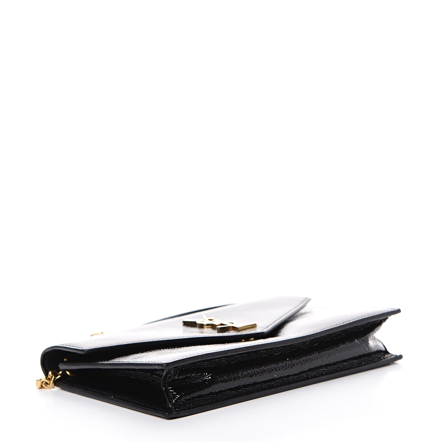 Textured Patent Monogram Envelope Chain Wallet Black
