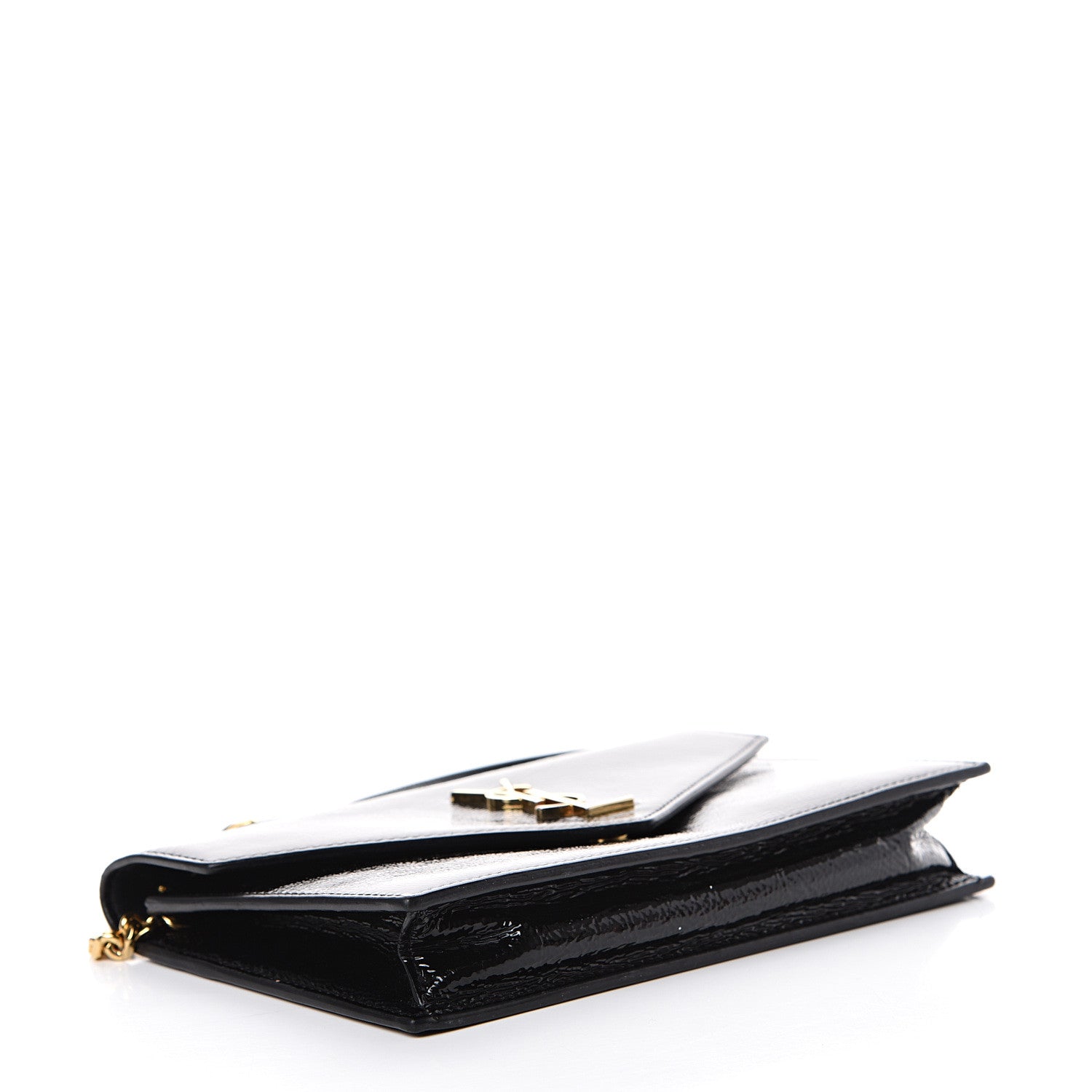 Saint Laurent Textured Patent Monogram Envelope Chain Wallet Black 3 of 10