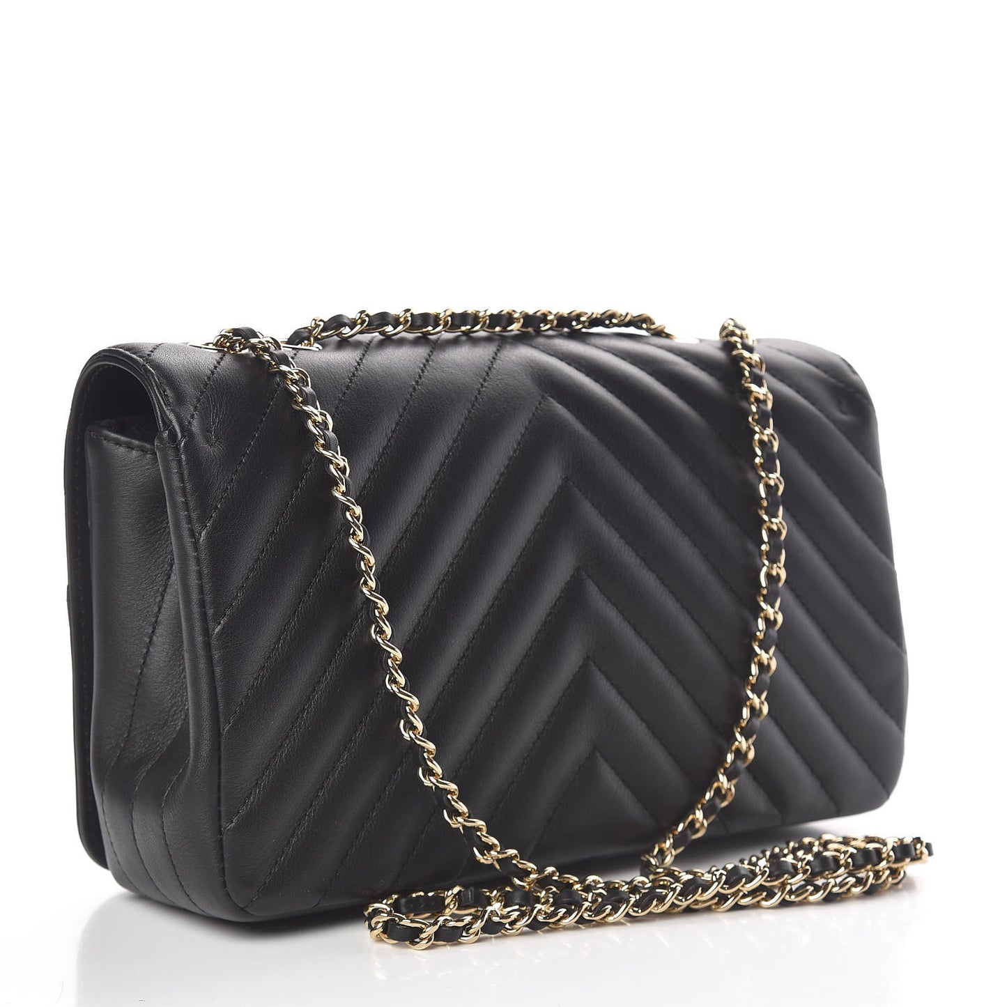 Calfskin Chevron Quilted Statement Flap Black