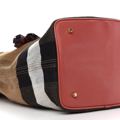 Burberry Grainy Calfskin Canvas Mega Check Medium Ashby Tassel Hobo Pink Azalea 10 of 11