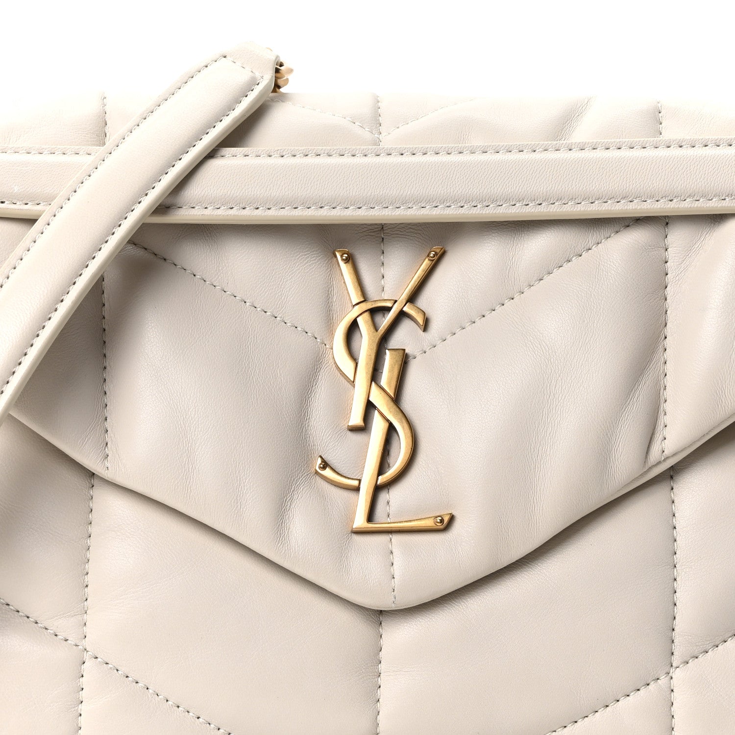 Saint Laurent Lambskin Quilted Small Loulou Puffer Monogram Chain Satchel Blanc Vintage 8 of 11