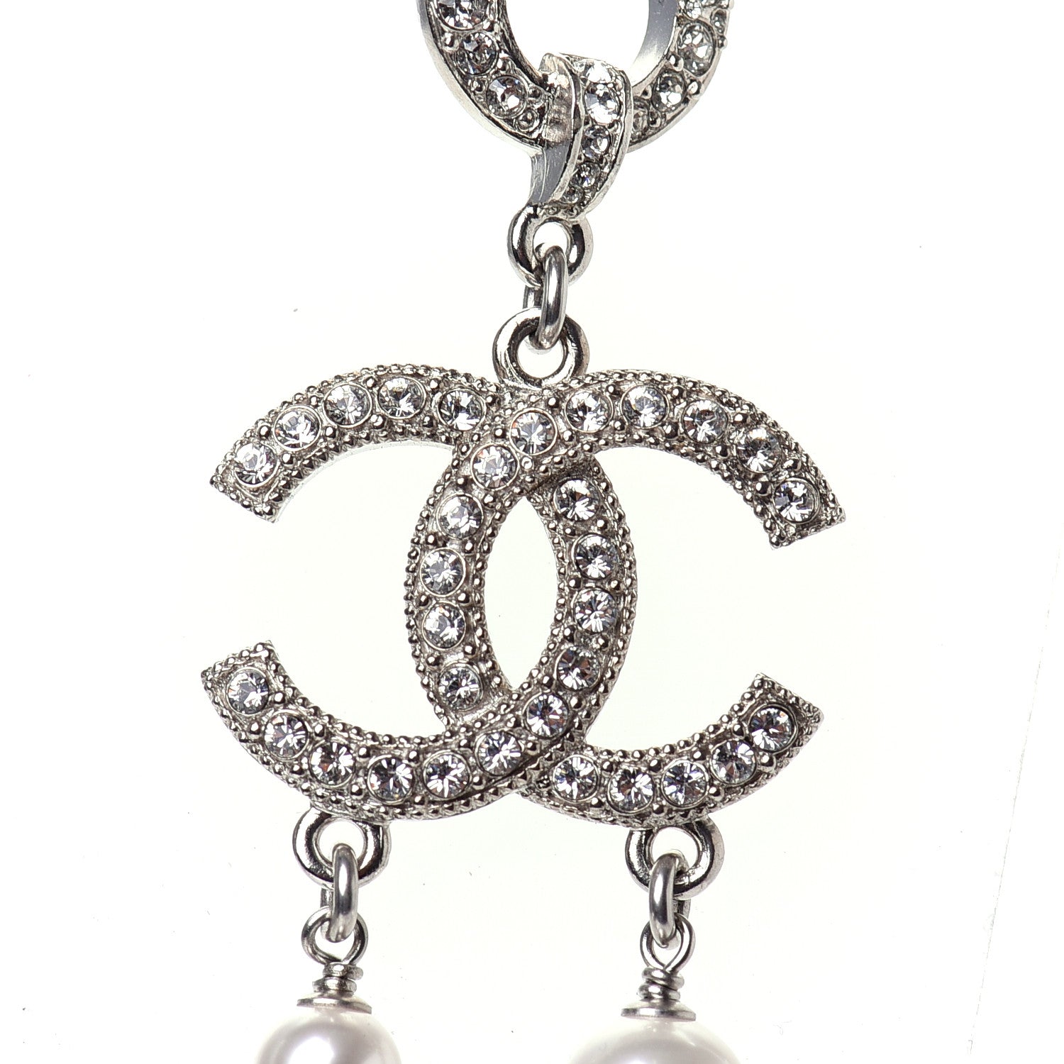 Chanel Crystal Pearl CC Necklace Silver 6 of 8