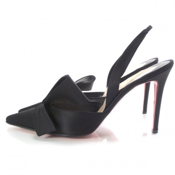 Christian Louboutin Satin Bow Slingback Pumps 39.5 Black 2 of 8