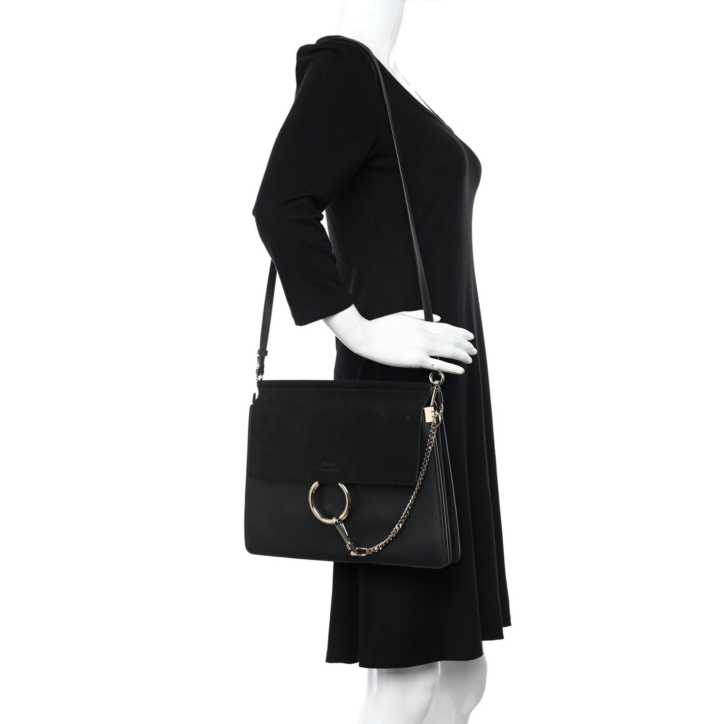 Suede Calfskin Medium Faye Shoulder Bag Black