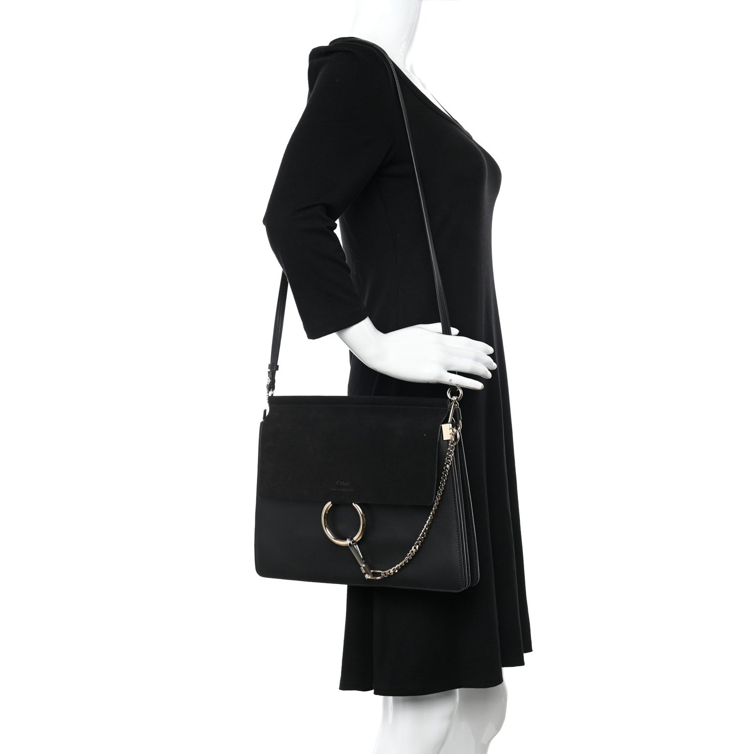 Chloe Suede Calfskin Medium Faye Shoulder Bag Black 2 of 9