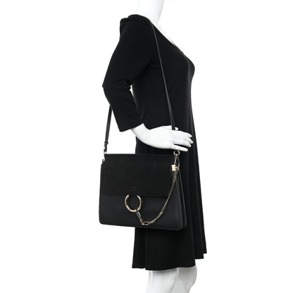 Chloe Suede Calfskin Medium Faye Shoulder Bag Black 2 of 9