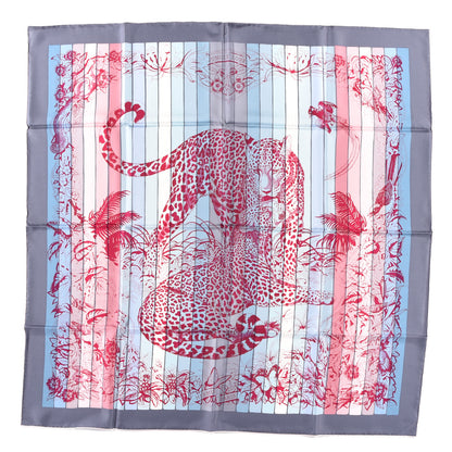 Hermes Silk Jungle Love Rainbow Scarf 90 Bleu Rose Gris 1 of 3
