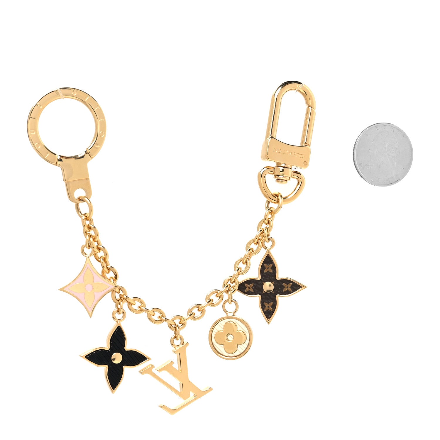Louis Vuitton Brass Enamel Fleur De Monogram Bag Charm Chain Gold 2 of 4