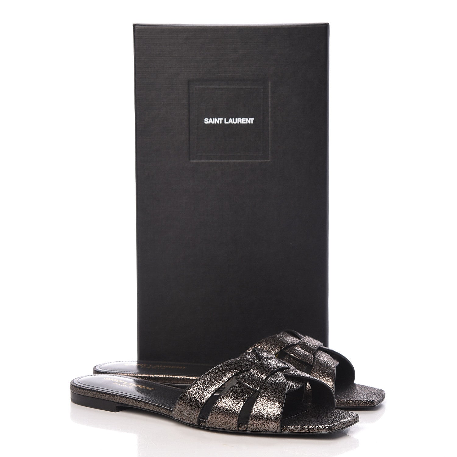 Saint Laurent Metallic Crackled Calfskin Nu Pied 05 Slide Sandals 39.5 Black Gun Metal 9 of 9