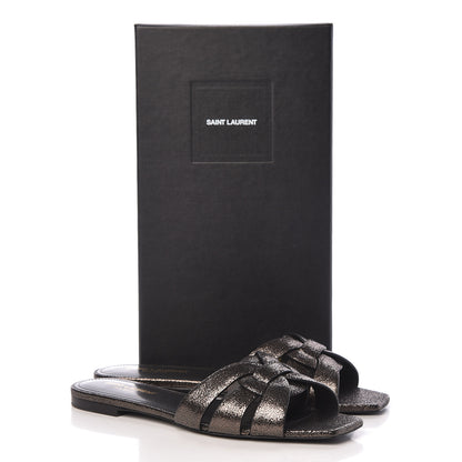 Saint Laurent Metallic Crackled Calfskin Nu Pied 05 Slide Sandals 39.5 Black Gun Metal 9 of 9