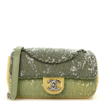 Chanel Sequin Waterfall Flap  Green Light Green Yellow 1 of 11