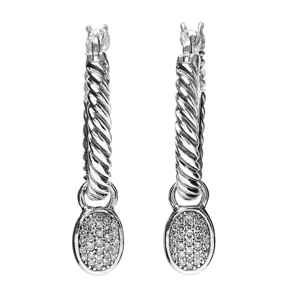 David Yurman Sterling Silver Diamond Pave Hoop Drop Earrings 1 of 4