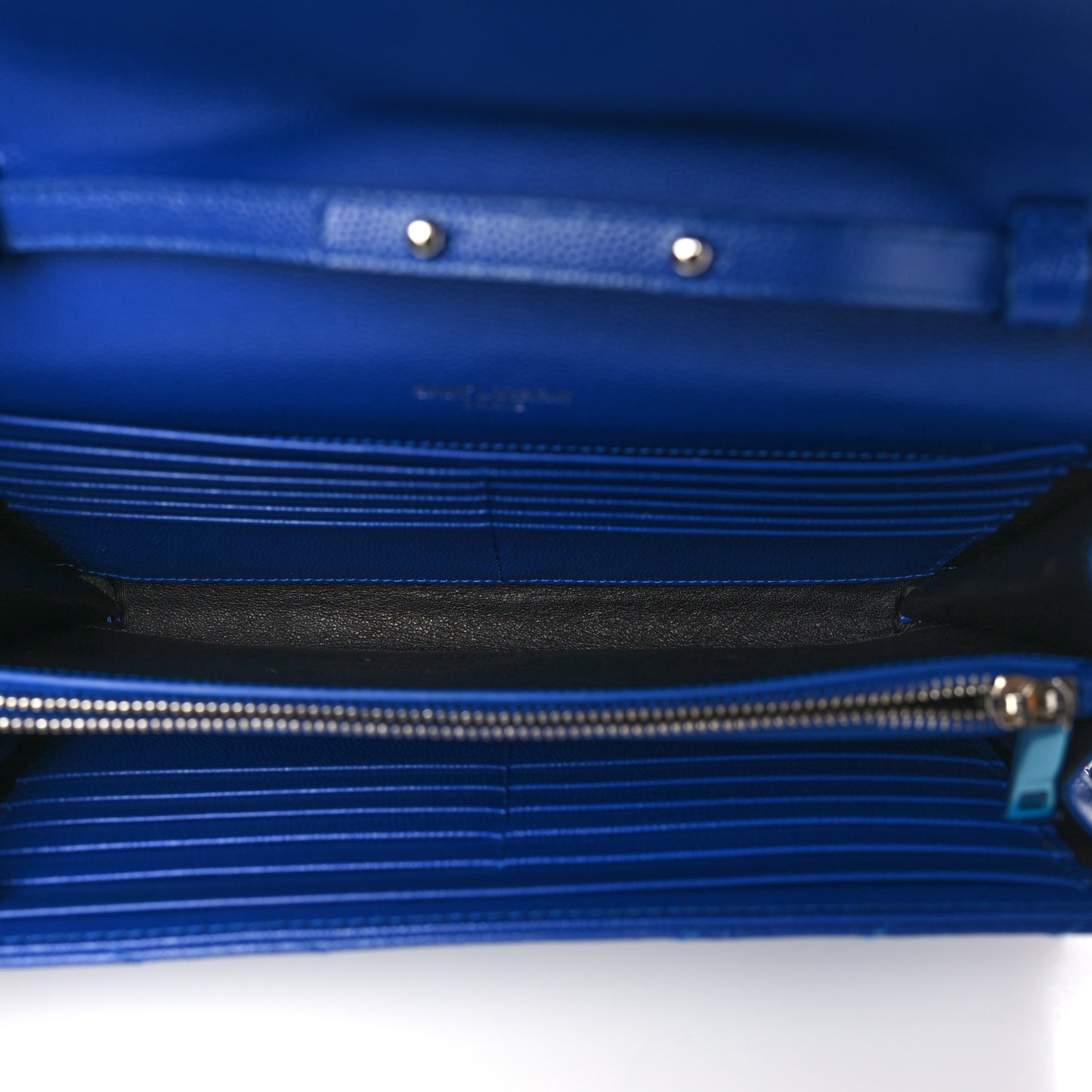 Grain De Poudre Matelasse Chevron Monogram Chain Wallet Blue Majorelle