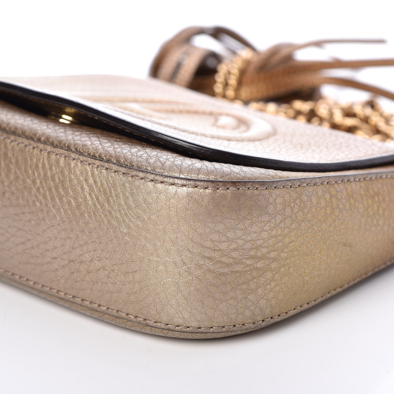 Gucci Metallic Pebbled Calfskin Small Soho Flap Crossbody Gold Ombre 9 of 12