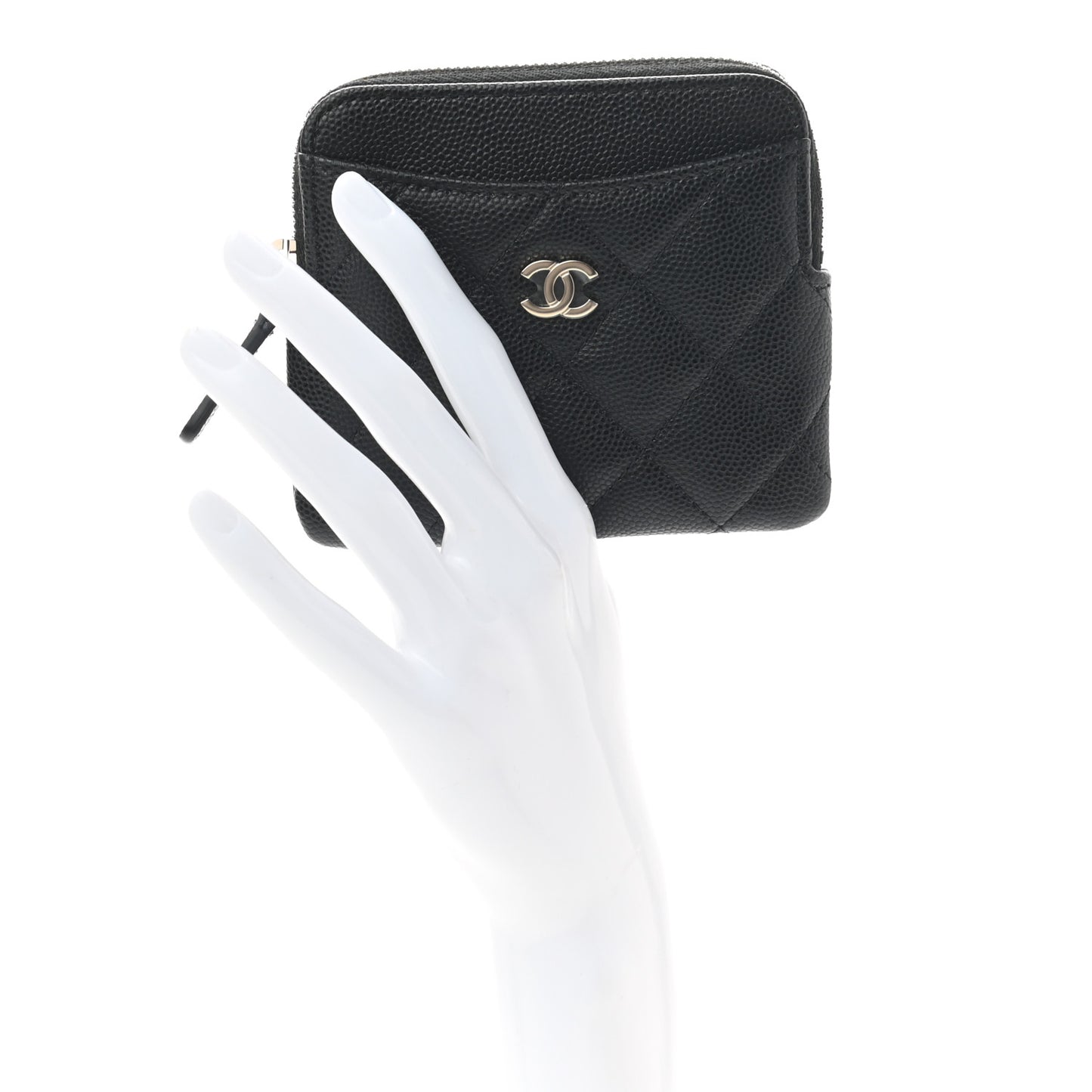 Caviar Quilted Zip Card Holder Wallet Black