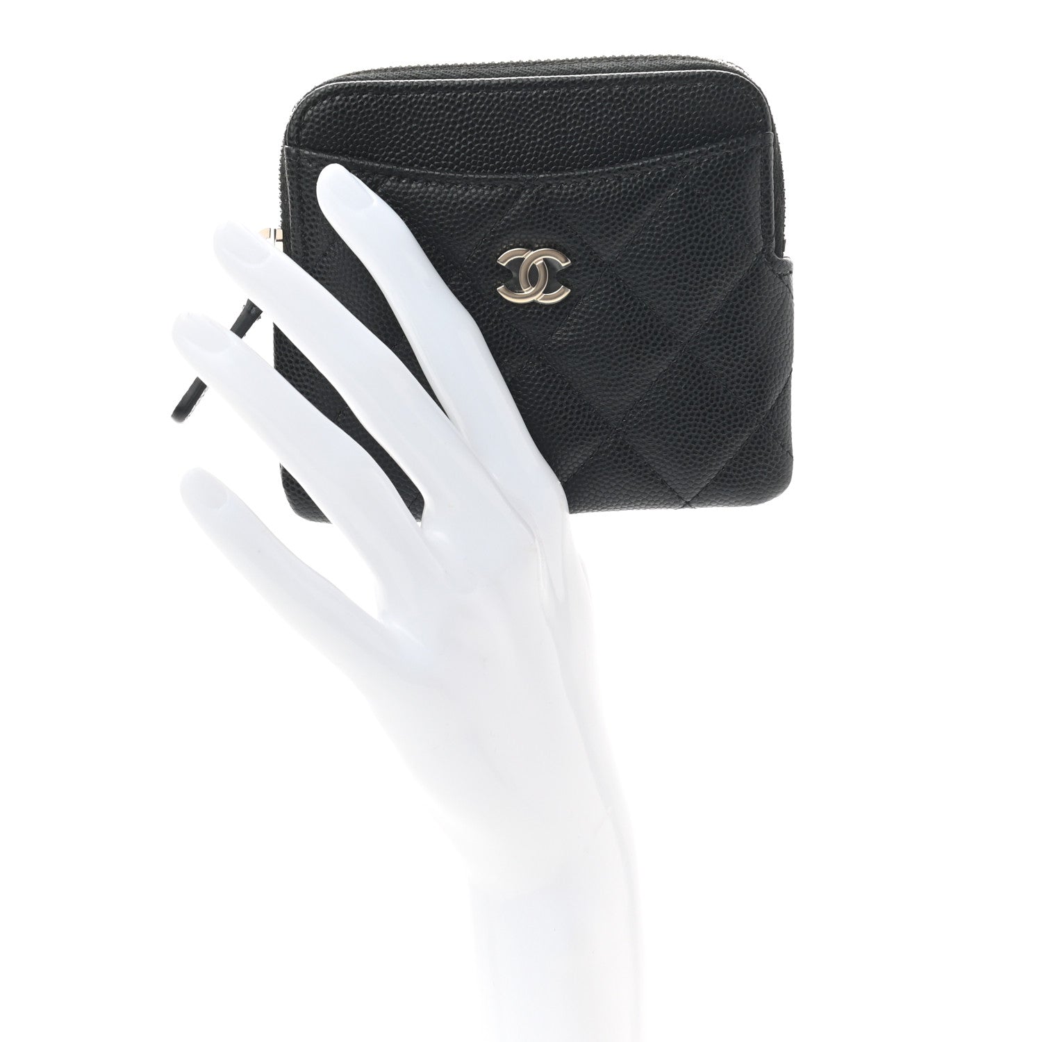 Chanel Caviar Quilted Zip Card Holder Wallet Black 2 of 9