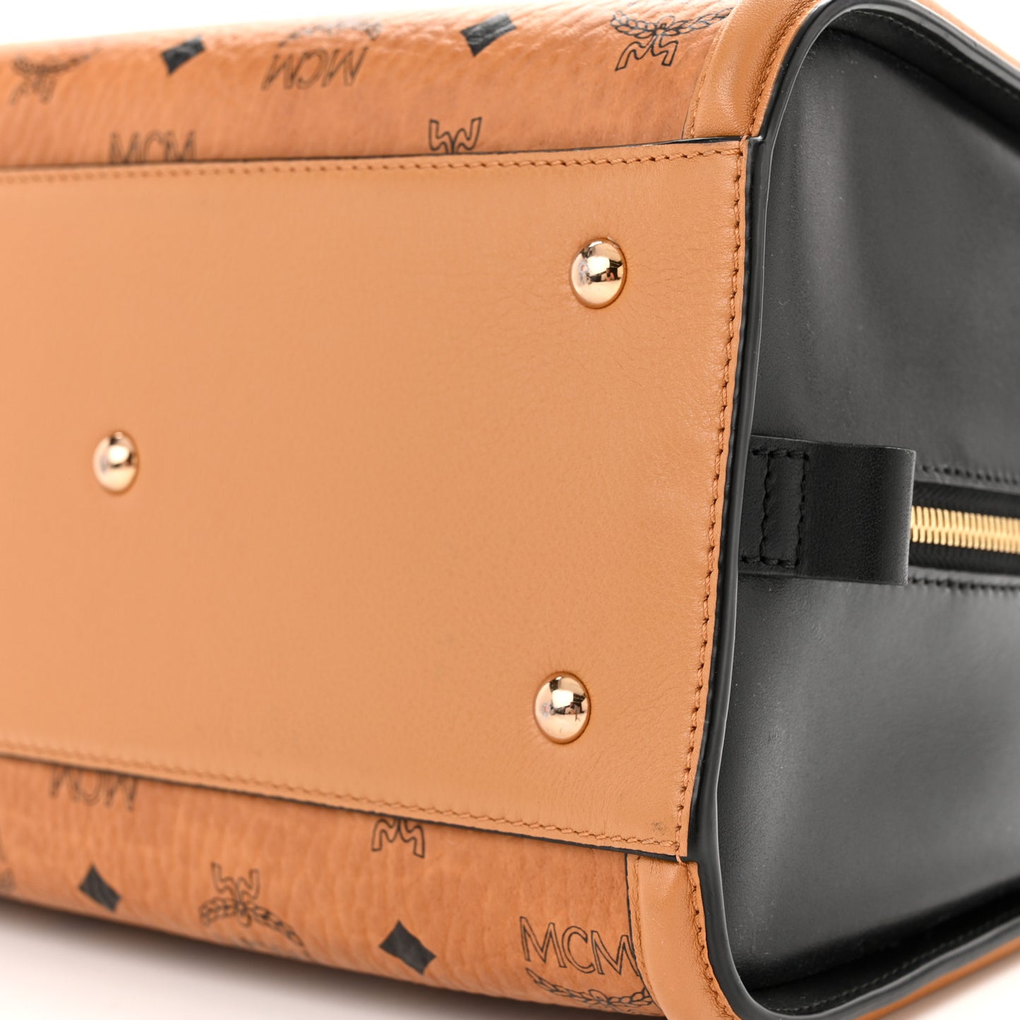 Visetos Calfskin Boston Bag Cognac Black