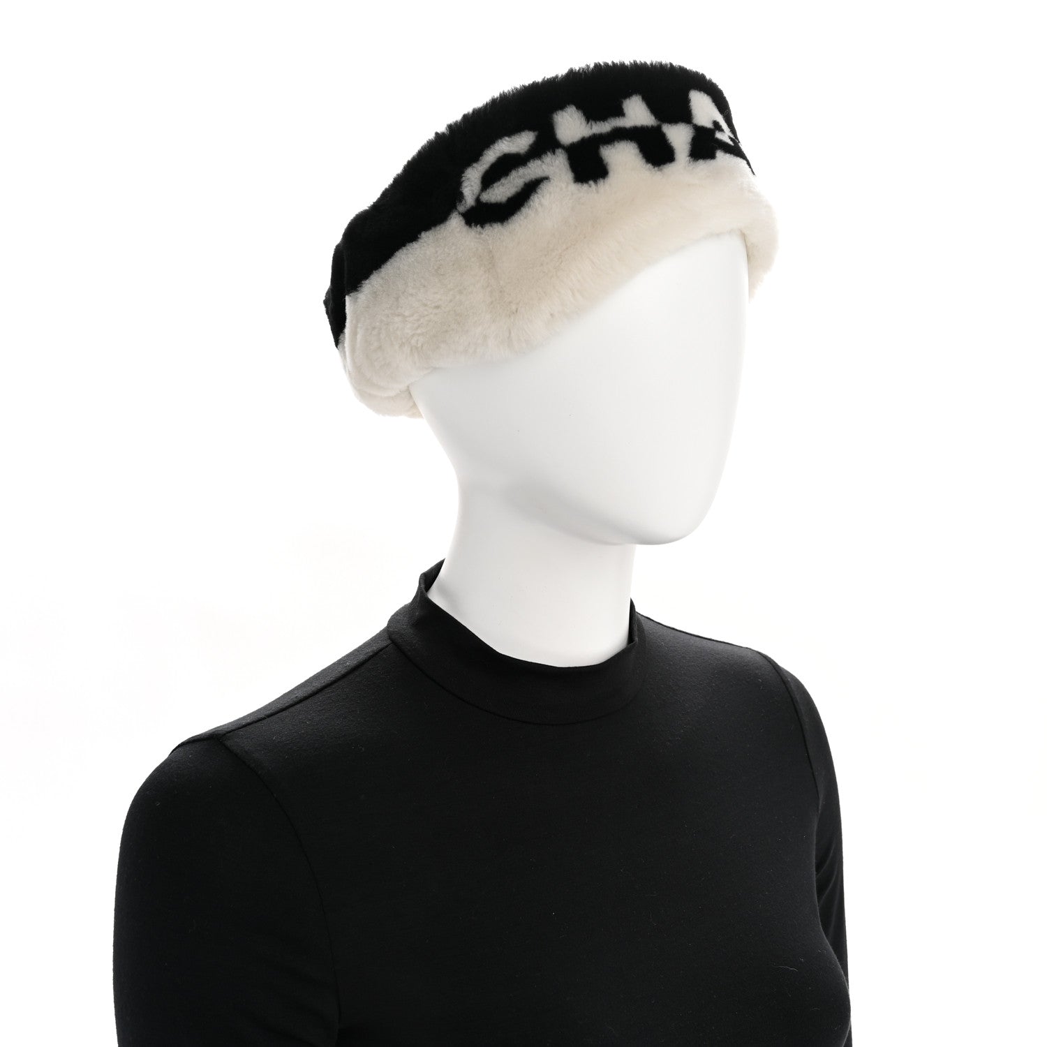 Chanel Cashmere Blend Logo Headband White Black 3 of 12