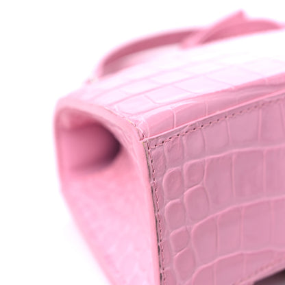 Balenciaga Shiny Calfskin Crocodile Embossed Hourglass Top Handle Bag XS Candy Pink 10 of 14