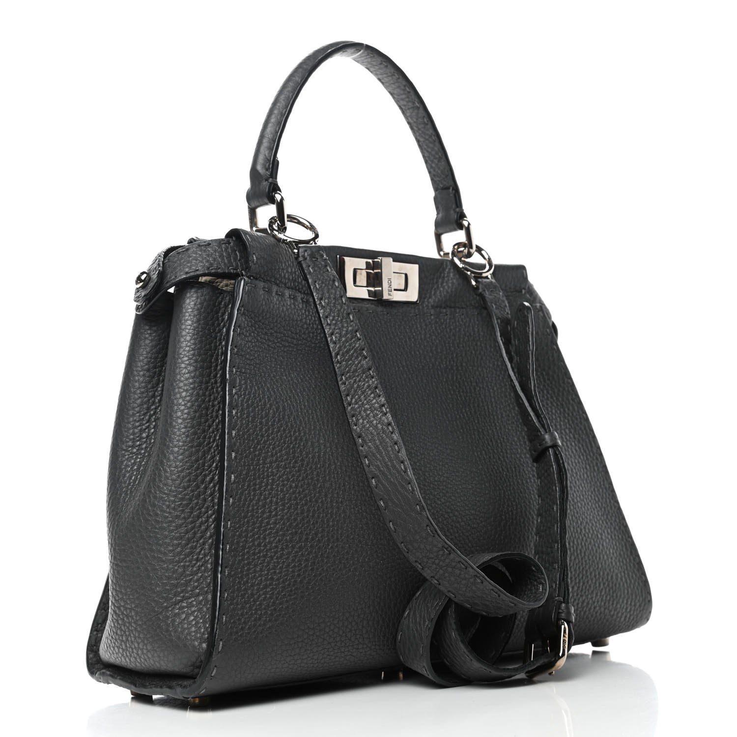 Fendi Cuoio Romano Selleria Bi-Color Medium Peekaboo Iconic Satchel Asfalto Latte 2 of 4