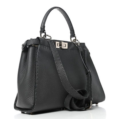 Fendi Cuoio Romano Selleria Bi-Color Medium Peekaboo Iconic Satchel Asfalto Latte 2 of 4