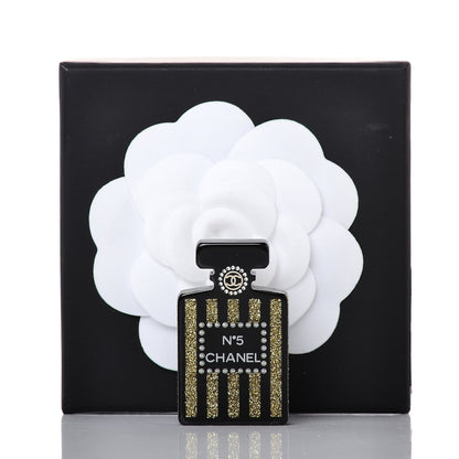 Chanel Resin Strass Perfume Bottle CC Brooch Black Gold 4 of 4