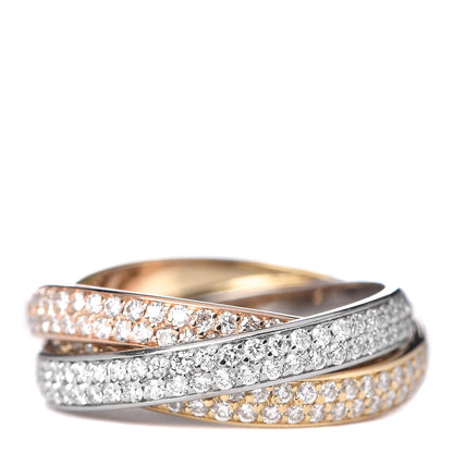 Cartier 18K White Yellow Pink Gold Diamond Small Trinity Full Paved Ring 50 5.25 1 of 6