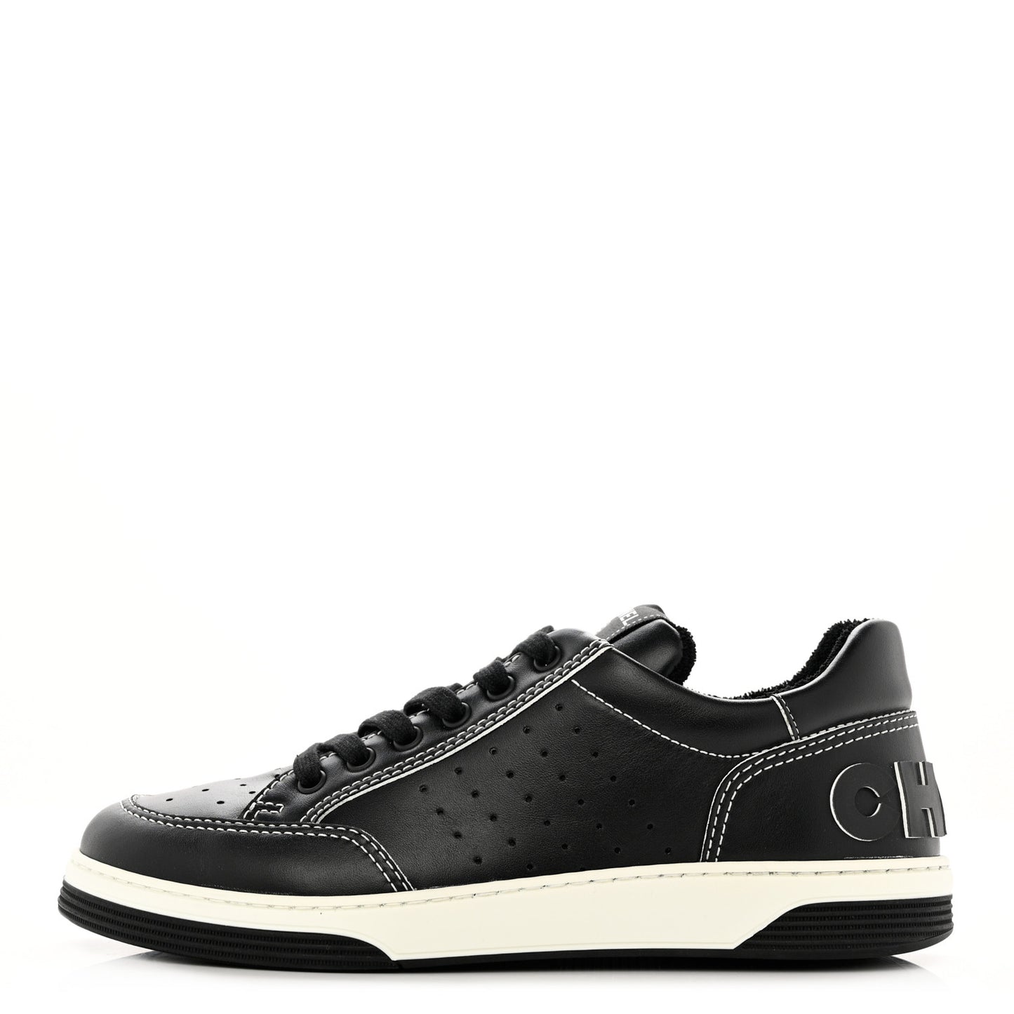 Calfskin Womens Logo Sneakers 40 Black White
