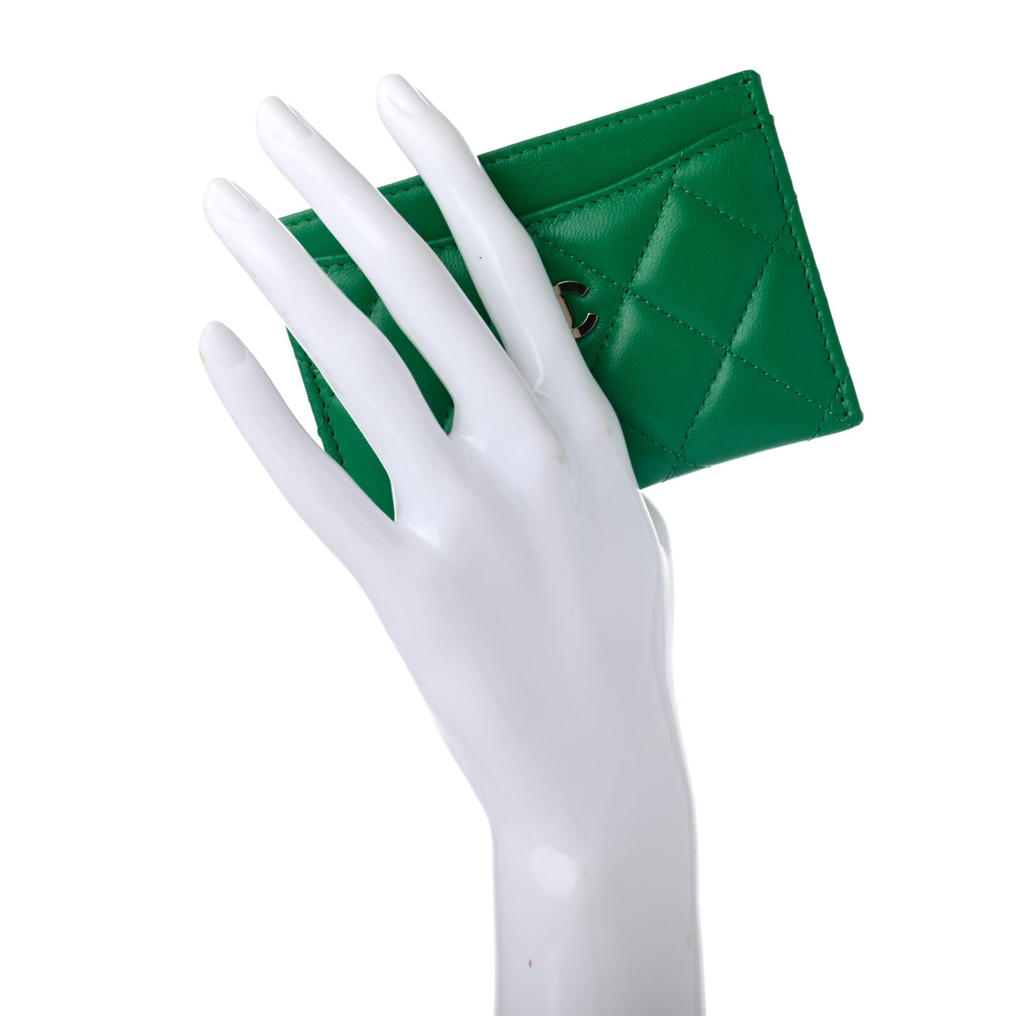 Lambskin Quilted Card Holder Green