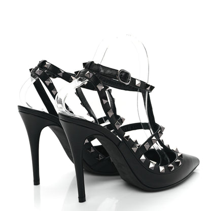 Valentino Garavani Calfskin Nappa Rockstud Ankle Strap 100mm Pumps 38.5 Black 4 of 9