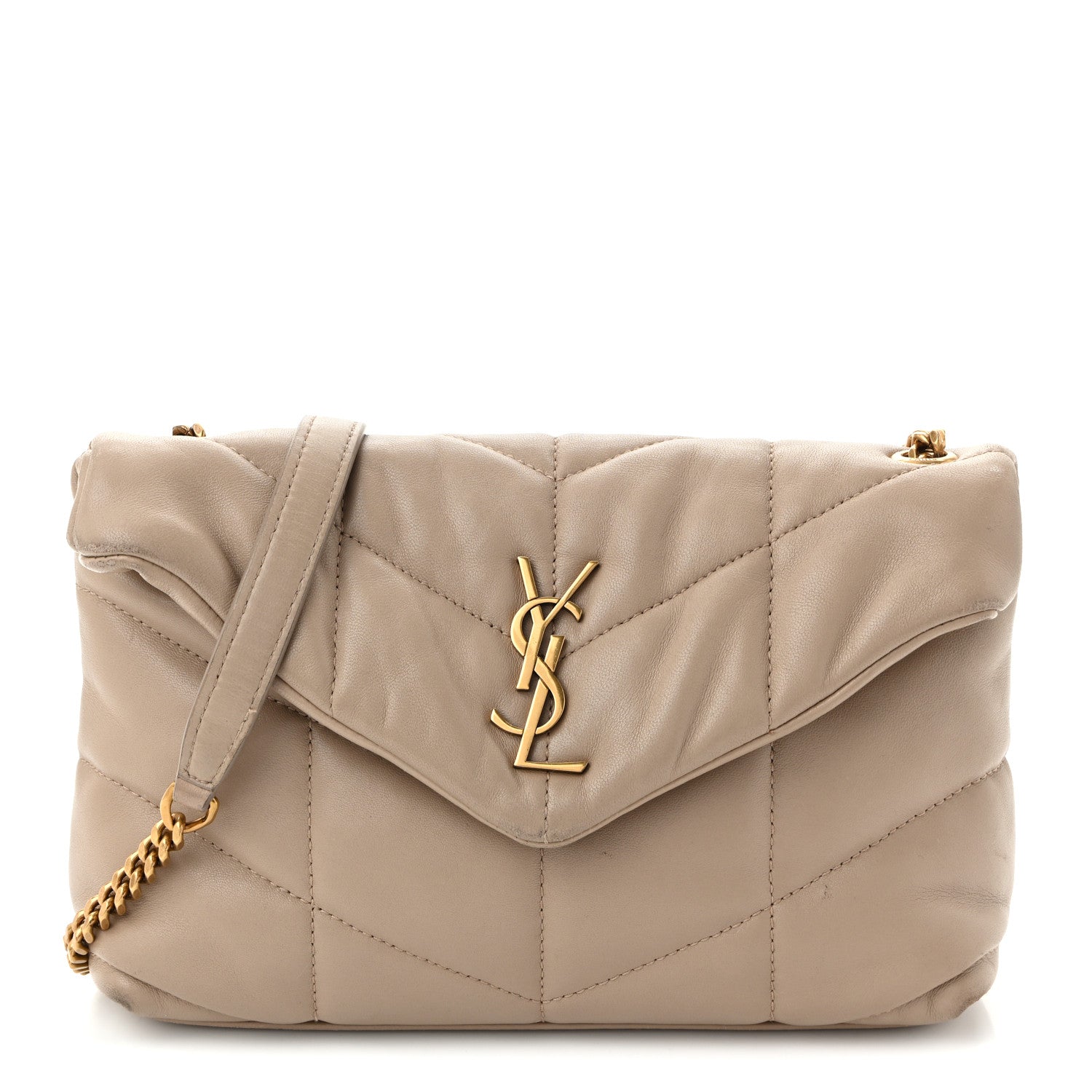 Saint Laurent Lambskin Quilted Toy Loulou Puffer Monogram Chain Satchel Nude Powder 1 of 10