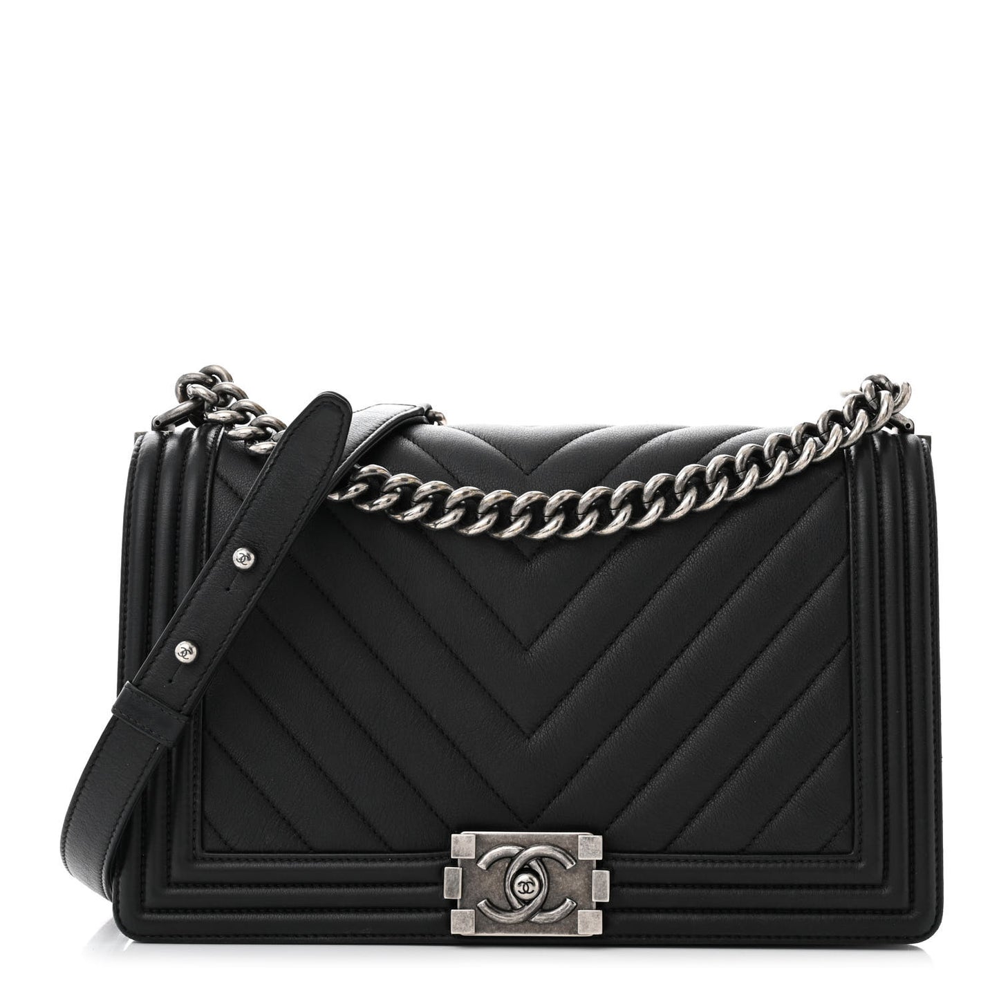 Calfskin Chevron Quilted New Medium Boy Flap Black