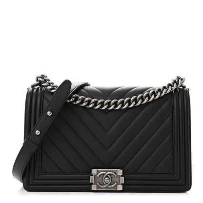 Chanel Calfskin Chevron Quilted New Medium Boy Flap Black 1 of 11