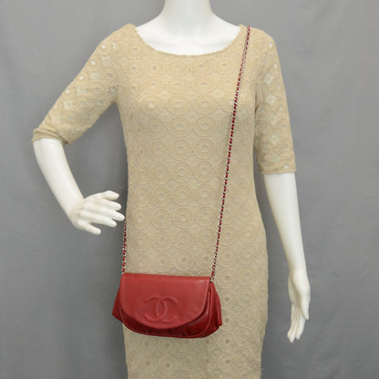Chanel Lambskin Half Moon Wallet On Chain WOC Red 2 of 9