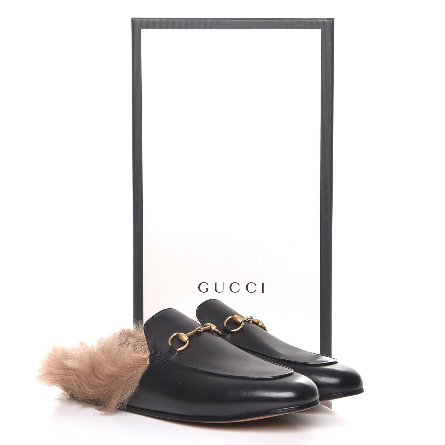 Calfskin Fur Princetown Slippers 41 Black