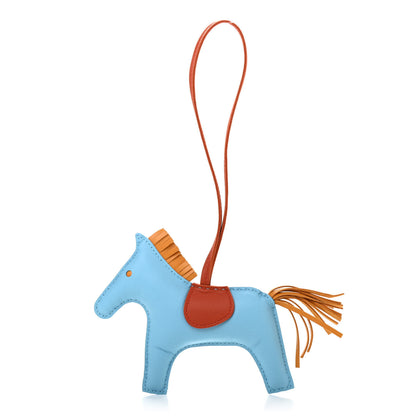 Hermes Milo Lambskin Grigri Rodeo Horse Bag Charm MM Celeste Naturel Bouton D'Or Cornaline 1 of 4