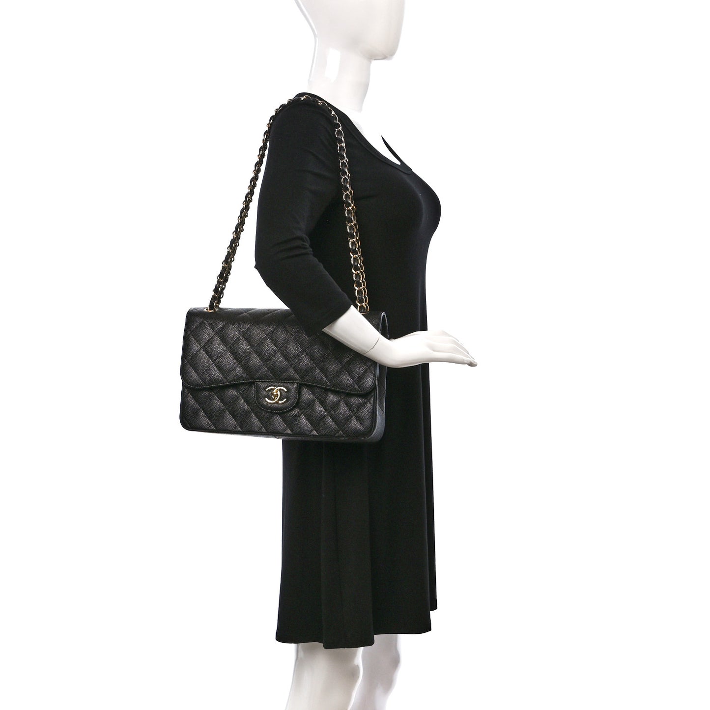 Caviar Quilted Jumbo Double Flap Black