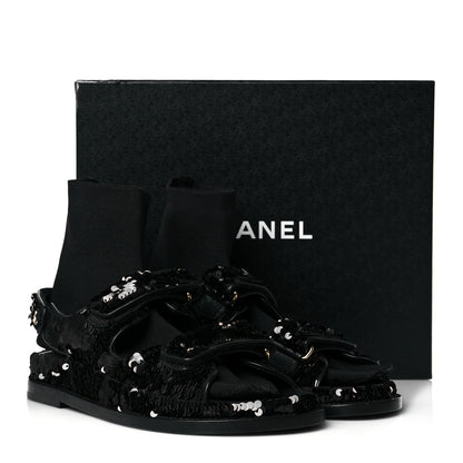 Chanel Sequin Knit Velcro Dad Sandals 38 Black 9 of 9