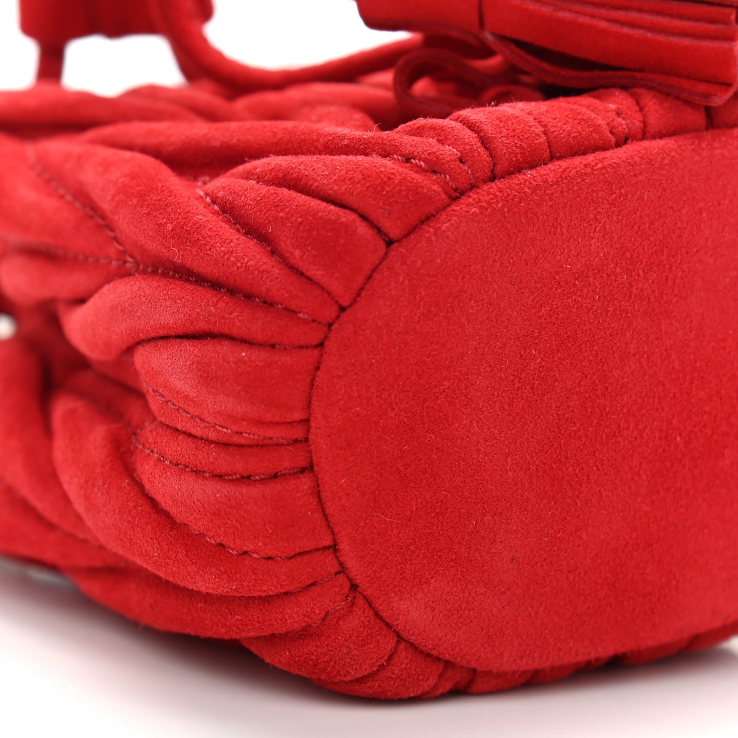 Suede Matelasse Mini Bucket Bag Cherry