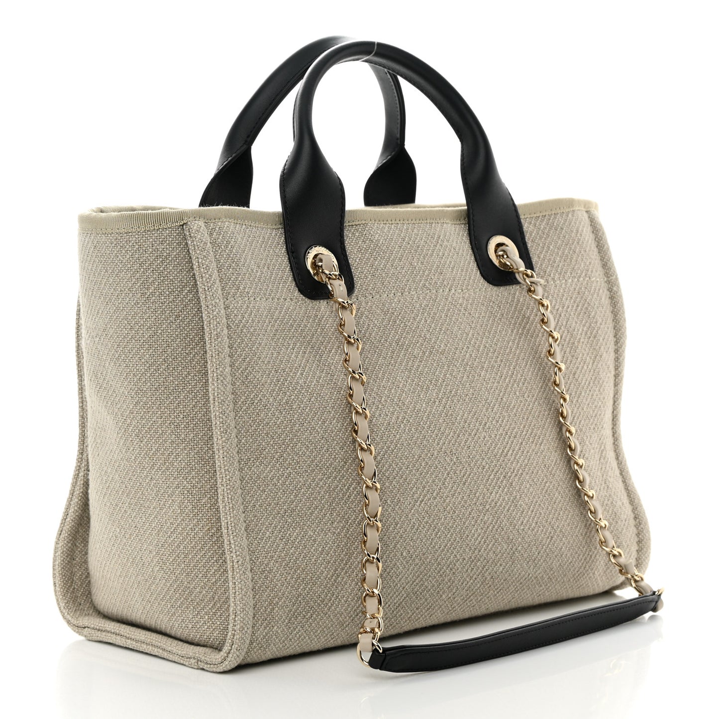 Mixed Fibers Small Deauville Tote Beige Black