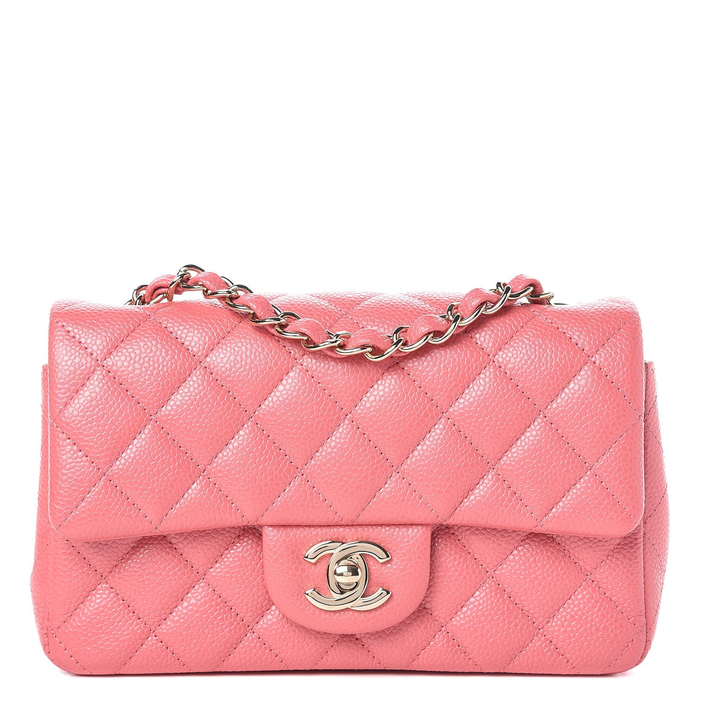 Iridescent Caviar Quilted Mini Rectangular Flap Pink