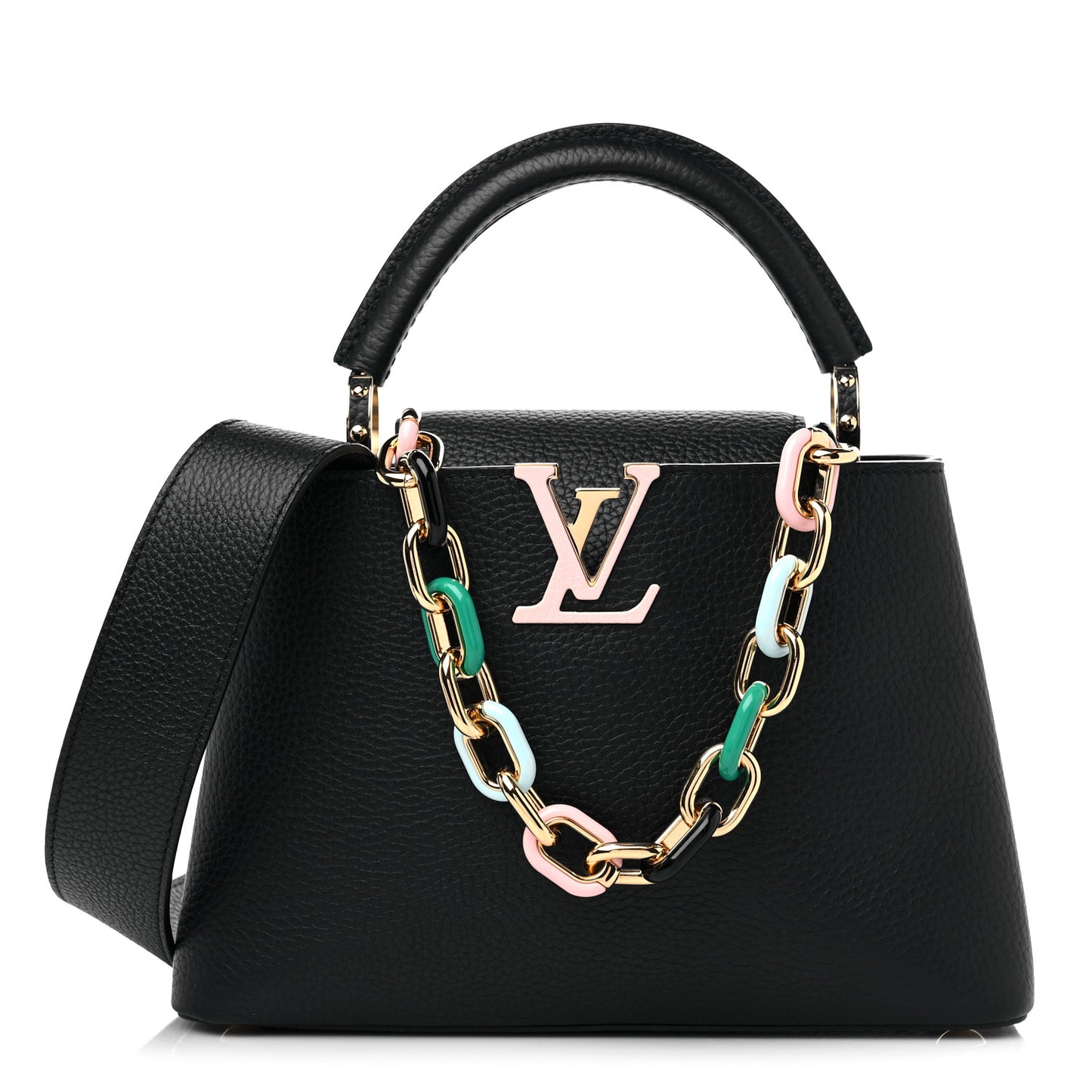 Taurillon Enamel Chain Capucines BB Black Multicolor