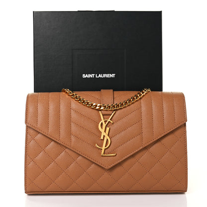 Saint Laurent Grain De Poudre Mixed Matelasse Triquilt Monogram Chain Wallet Dune 8 of 8