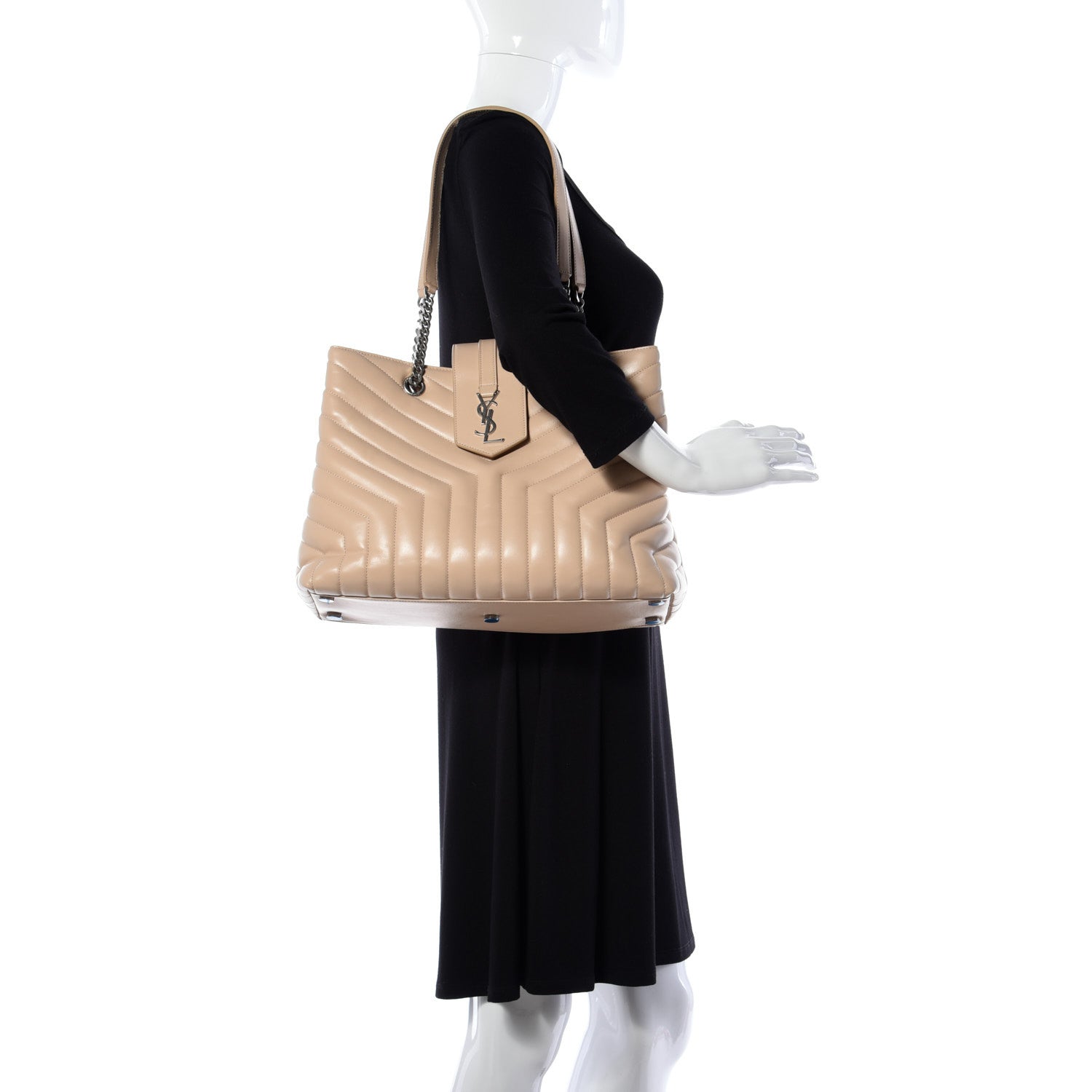 Saint Laurent Calfskin Y Quilted Monogram Large Loulou Shopper Nude Powder 3 of 15