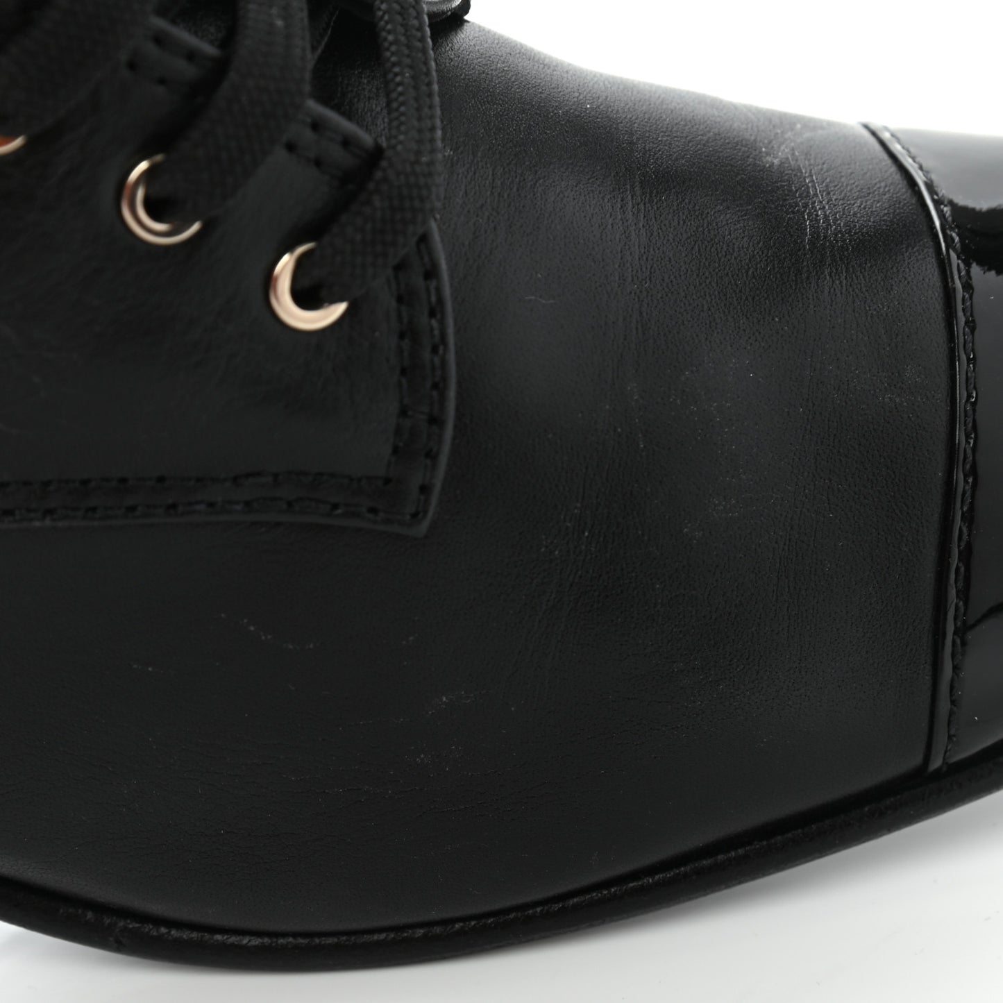Calfskin Patent Cap Toe CC Lace Up Boots 40 Black